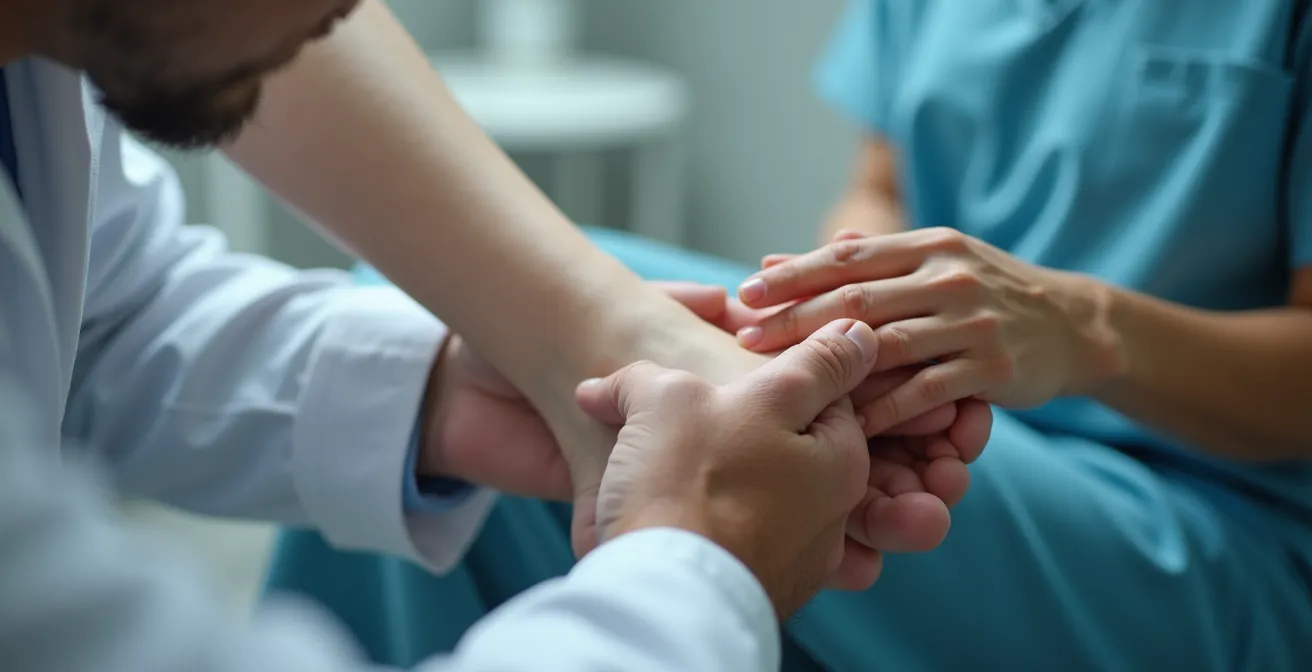 Examen clinique approfondi du pied par un professionnel de santé spécialisé